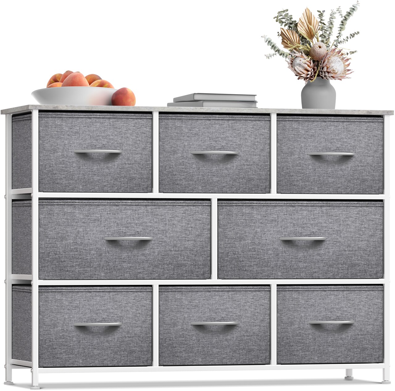 Sorbus Dresser with 8 Drawers - Chest Organizer Unit with Steel Frame Wood Top & Handle Easy Pull Fabric Bins for Clothes - Wide Storage Furniture for Bedroom, Hallway, Living Room, Nursery & Closet